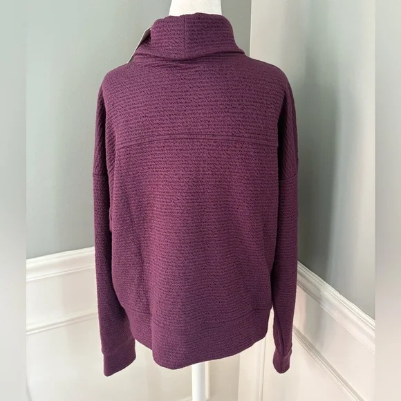 NWT CALIA Lunar Jacquard Funnel Neck sweatshirt in Velvet Plum size large. - Picture 4 of 7